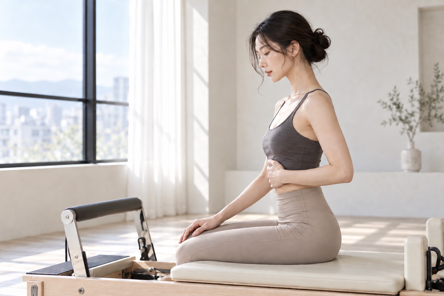 背筋を伸ばして呼吸を整える女性